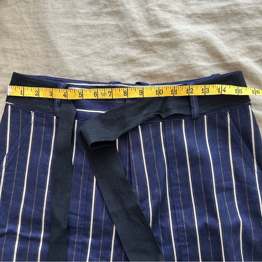 Derek Lam 10 Crosby Blue Striped Trousers with Waist Tie and Cuffed Ankle - Picture 2 of 8